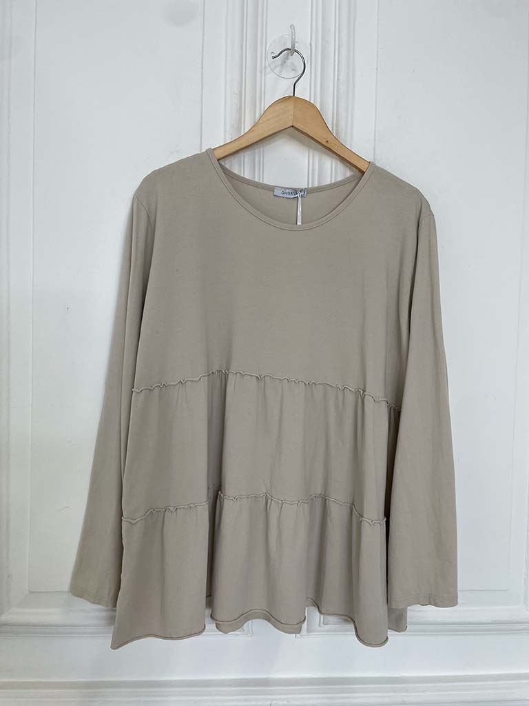 Long Sleeve Tiered Top - Stone