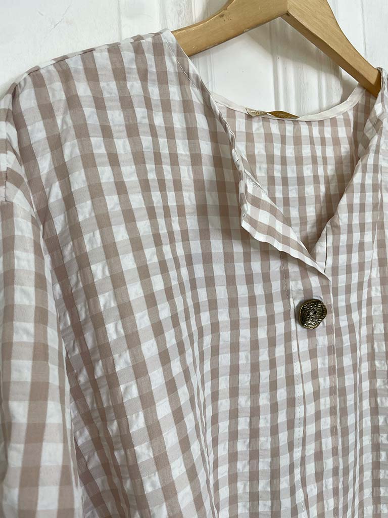 Gingham Dip Back Top - Stone