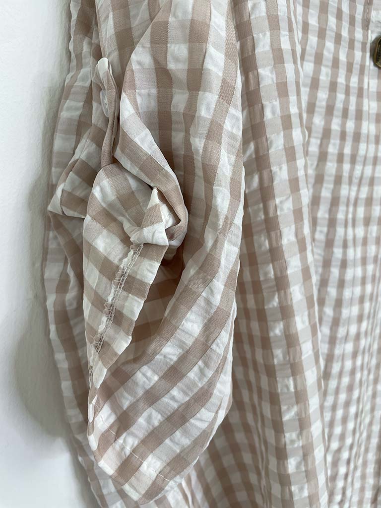 Gingham Dip Back Top - Stone