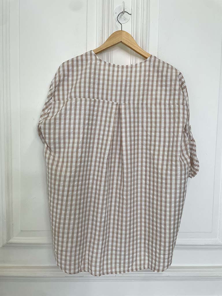 Gingham Dip Back Top - Stone