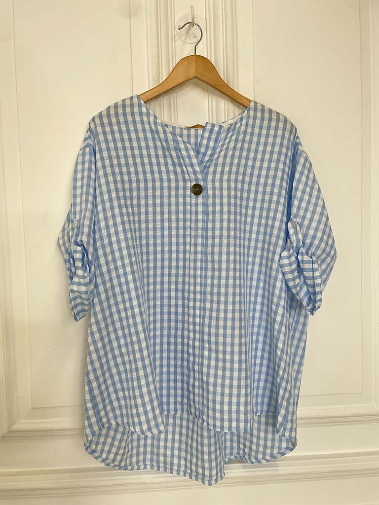 Gingham Dip Back Top - Sky