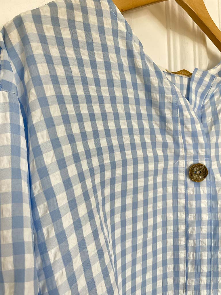 Gingham Dip Back Top - Sky