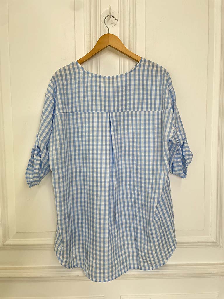 Gingham Dip Back Top - Sky