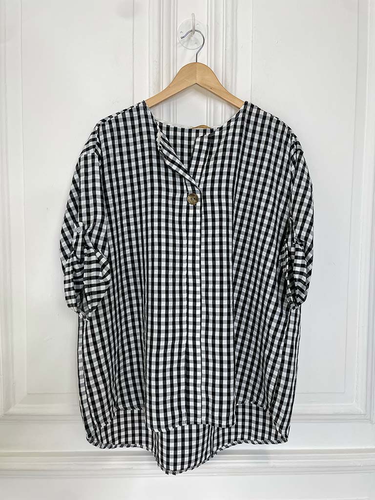 Gingham Dip Back Top - Black