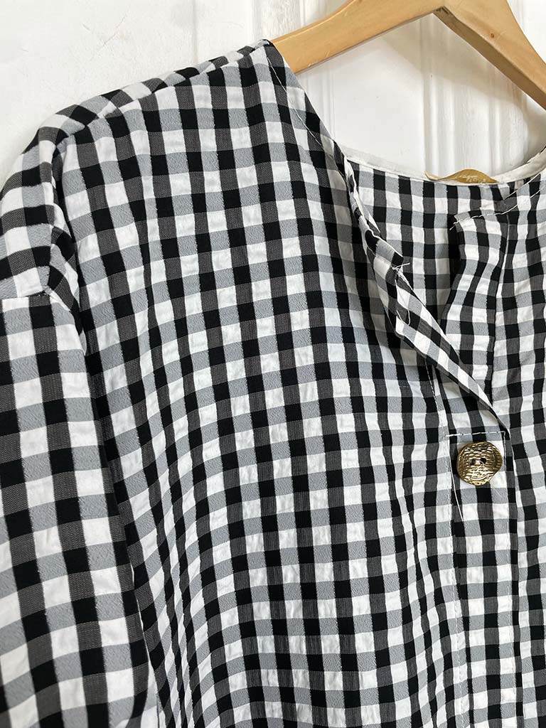 Gingham Dip Back Top - Black