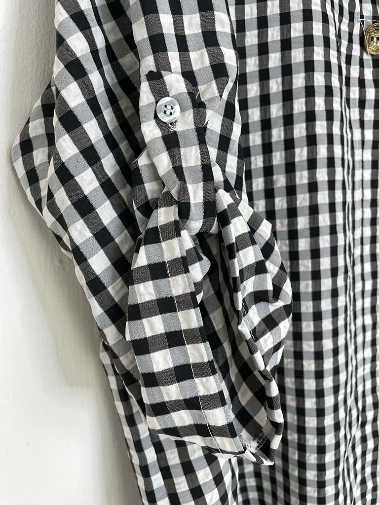 Gingham Dip Back Top - Black