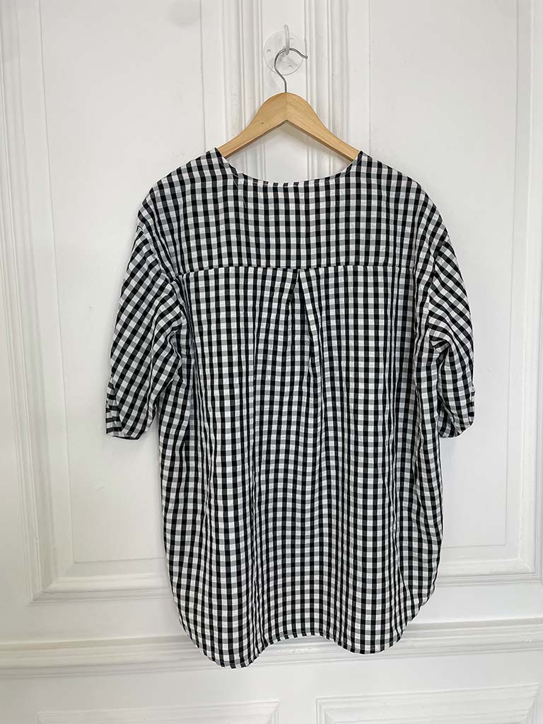 Gingham Dip Back Top - Black