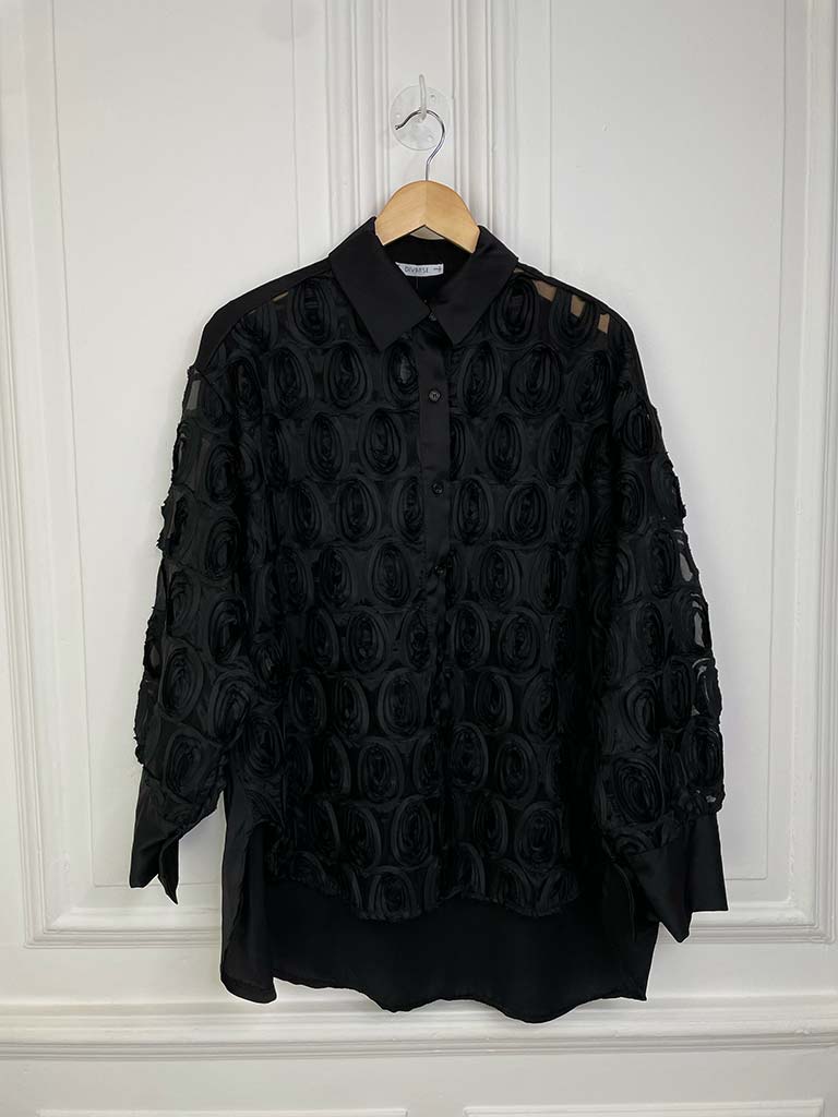 Silk Feel Rosebud Shirt - Black