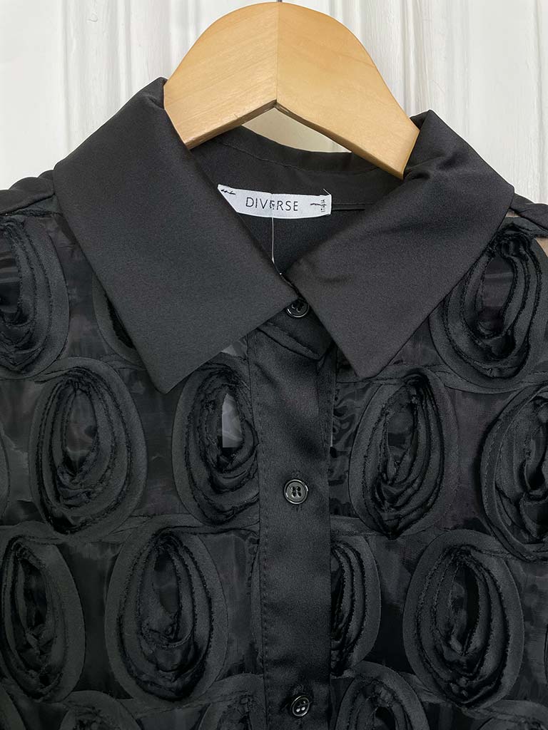 Silk Feel Rosebud Shirt - Black