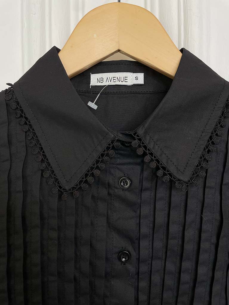 Pleated Frill Sleeve Shirt - Black