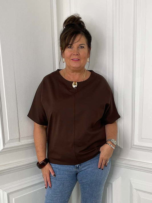 Boxy Scuba Button Top - Chocolate