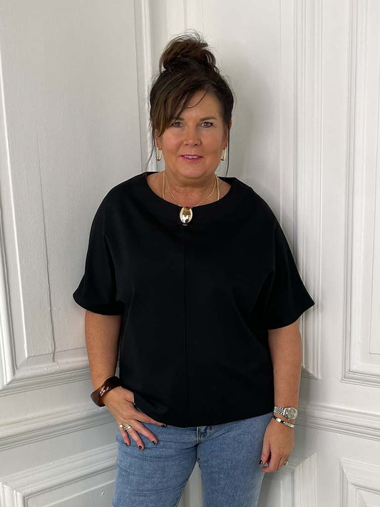 Boxy Scuba Button Top - Black