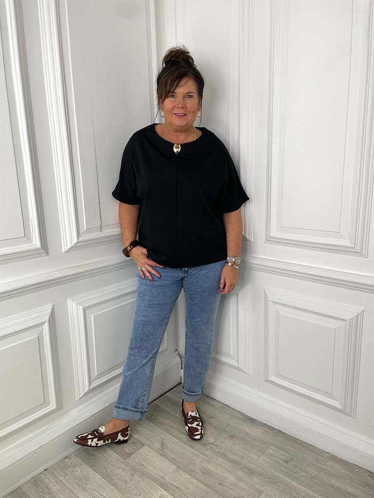 Boxy Scuba Button Top - Black