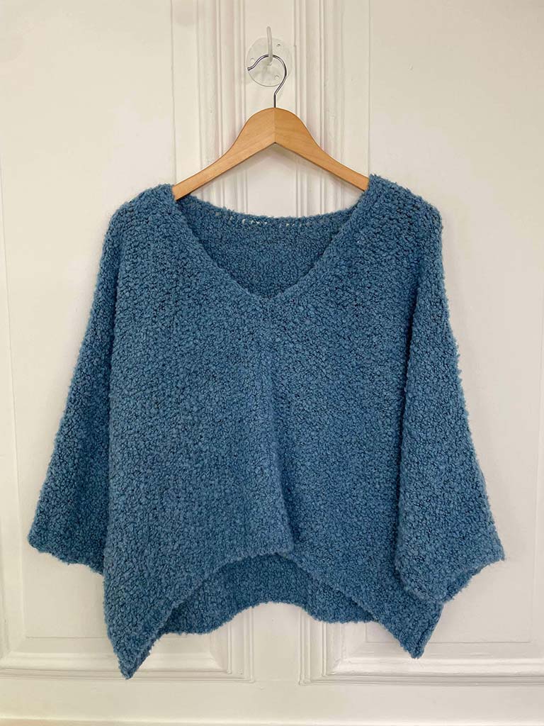 Boucle V-Neck Knit - Azure