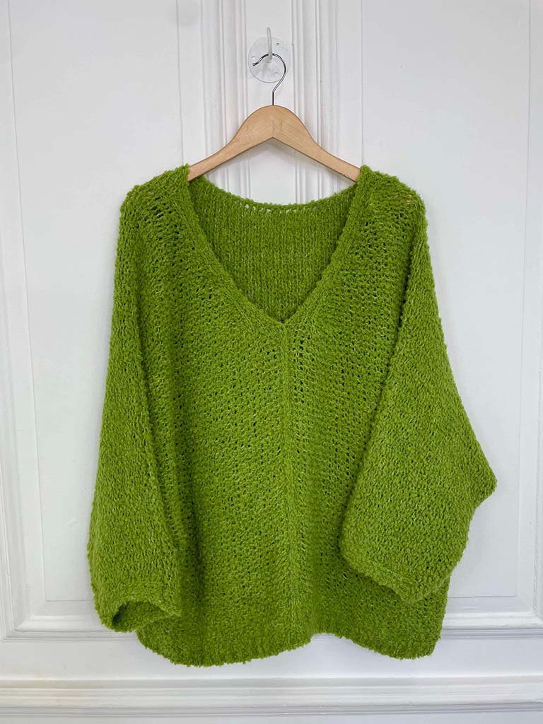 Boucle V-Neck Knit - Apple