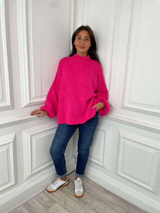 Chunky Exposed Seam Knit - Hot Pink