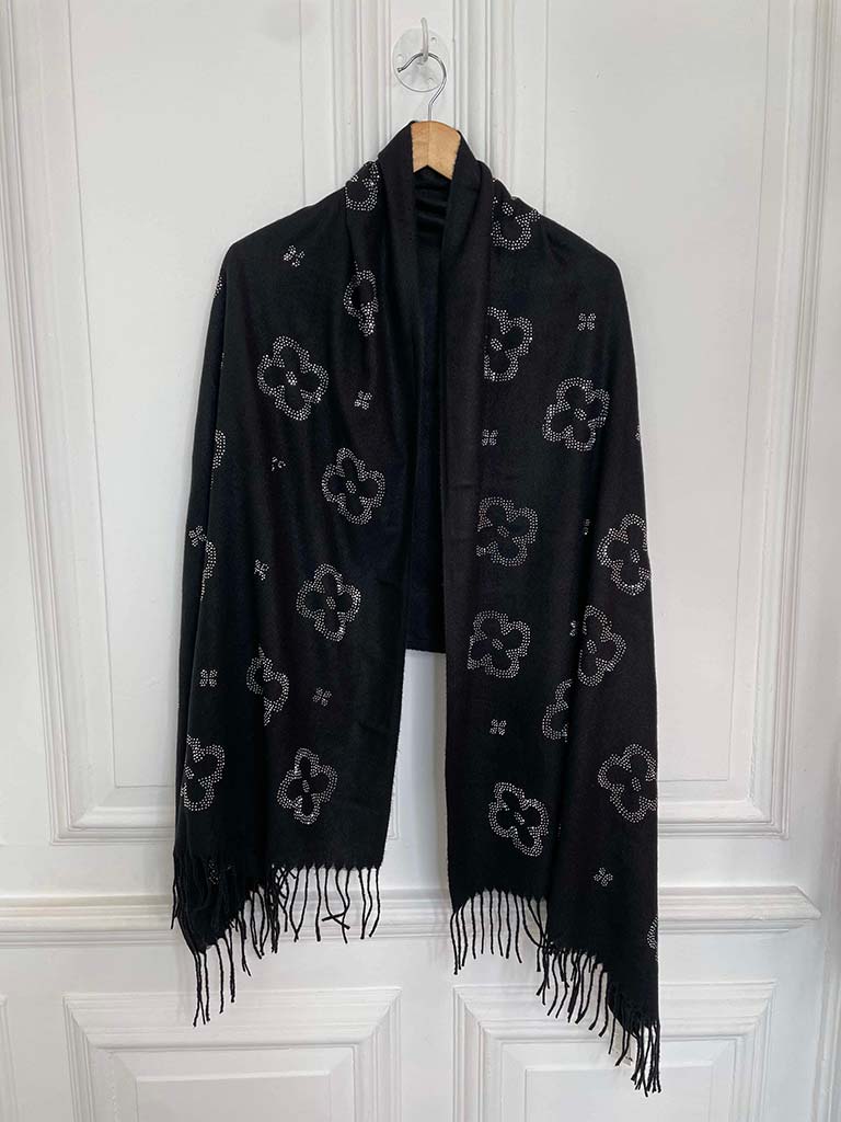 Malissa J Flower Stud Scarf - Black