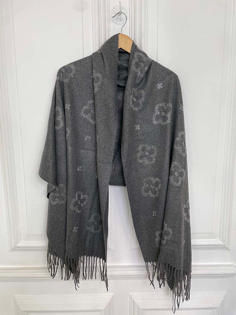 Malissa J Flower Stud Scarf - Grey