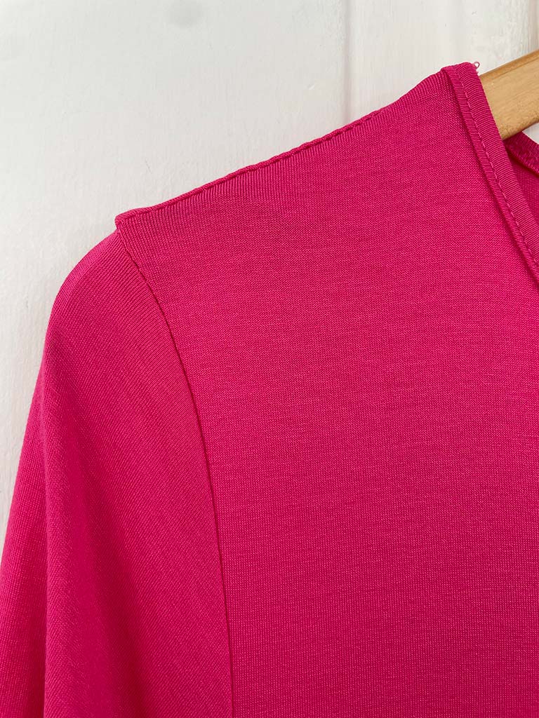 Basic 3/4 Sleeve Layering Dress - Hot Pink