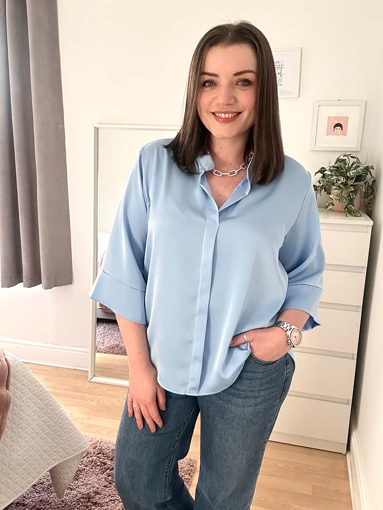 Silk Feel Mandarin Blouse - Sky