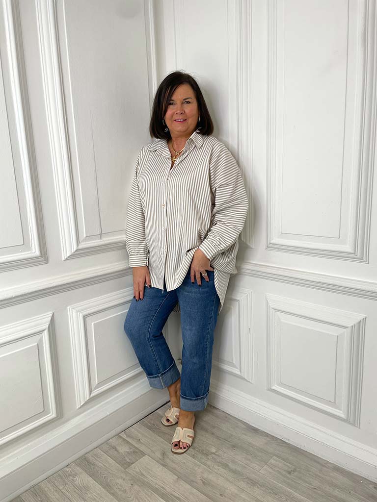 Oversized Stripe Shirt - Stone