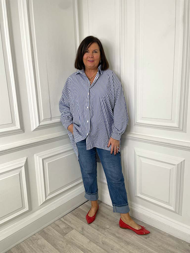 Oversized Stripe Shirt - Navy