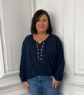 Tie Front Top - Navy