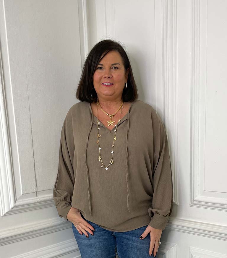 Tie Front Top - Taupe