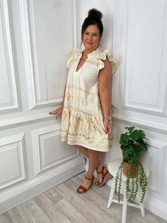 Gold Embroidered Tiered Tunic - Ivory