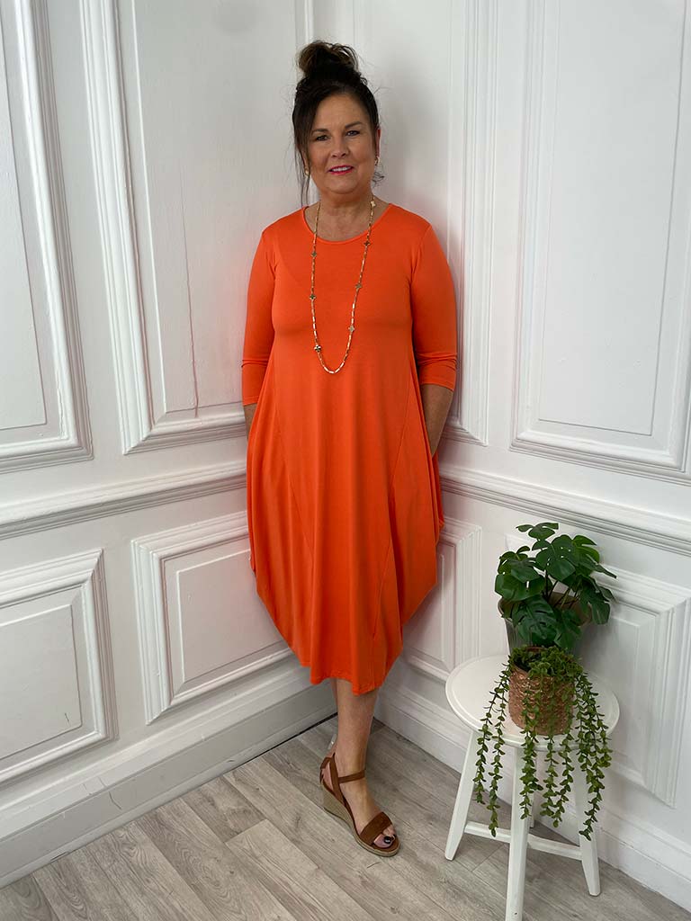 Basic 3/4 Sleeve Layering Dress - Orange