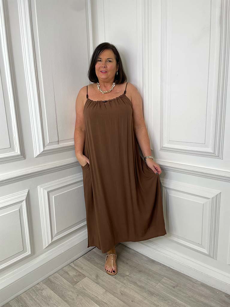 Bead Detail Maxi Dress - Coffee