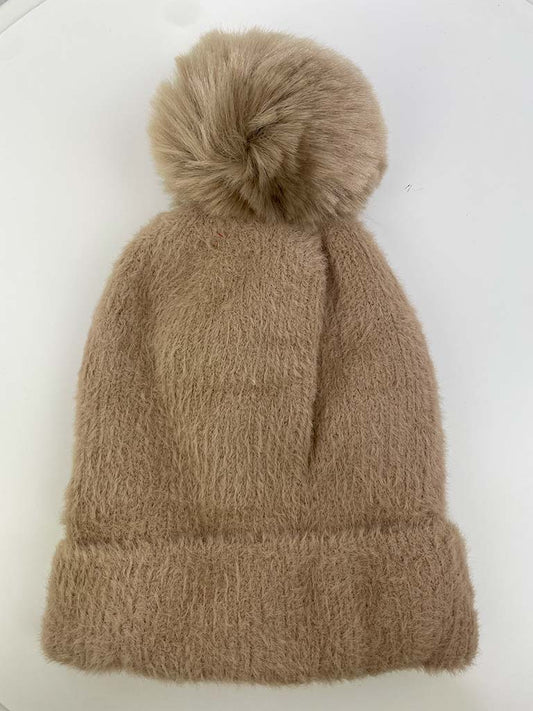 Fleece Lined Bobble Hat - Taupe