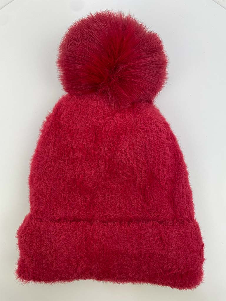 Fleece Lined Bobble Hat - Red