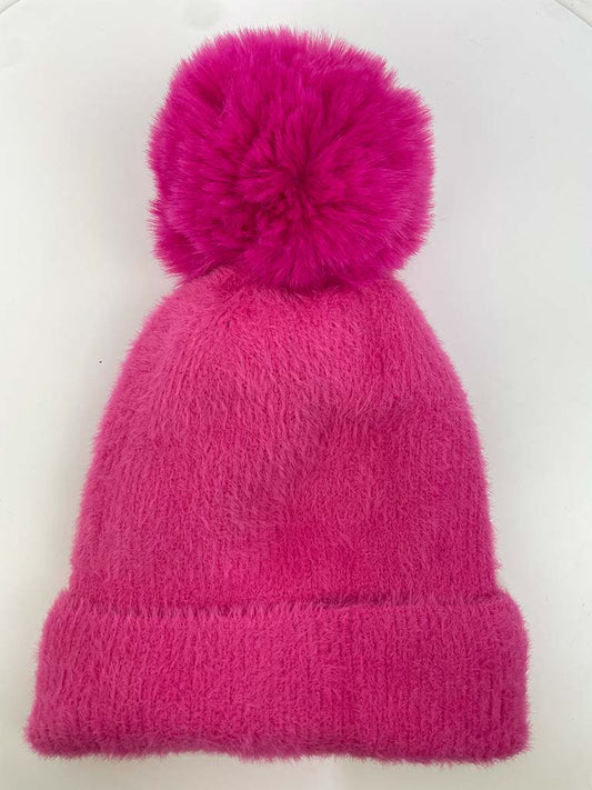 Fleece Lined Bobble Hat - Hot Pink