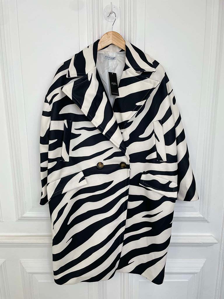 Luxe Zebra Double Breasted Coat - Mono