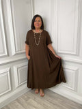 Ruched Tie Side Dress - Chocolate