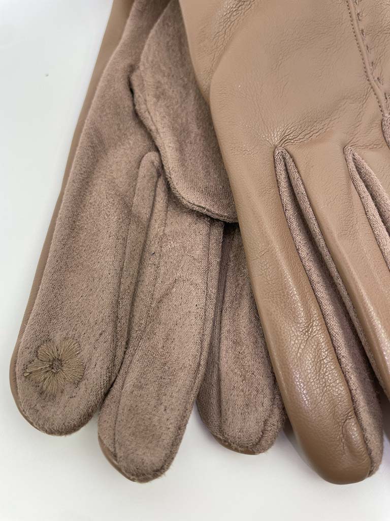 Faux Fur & Leather Gloves - Fawn