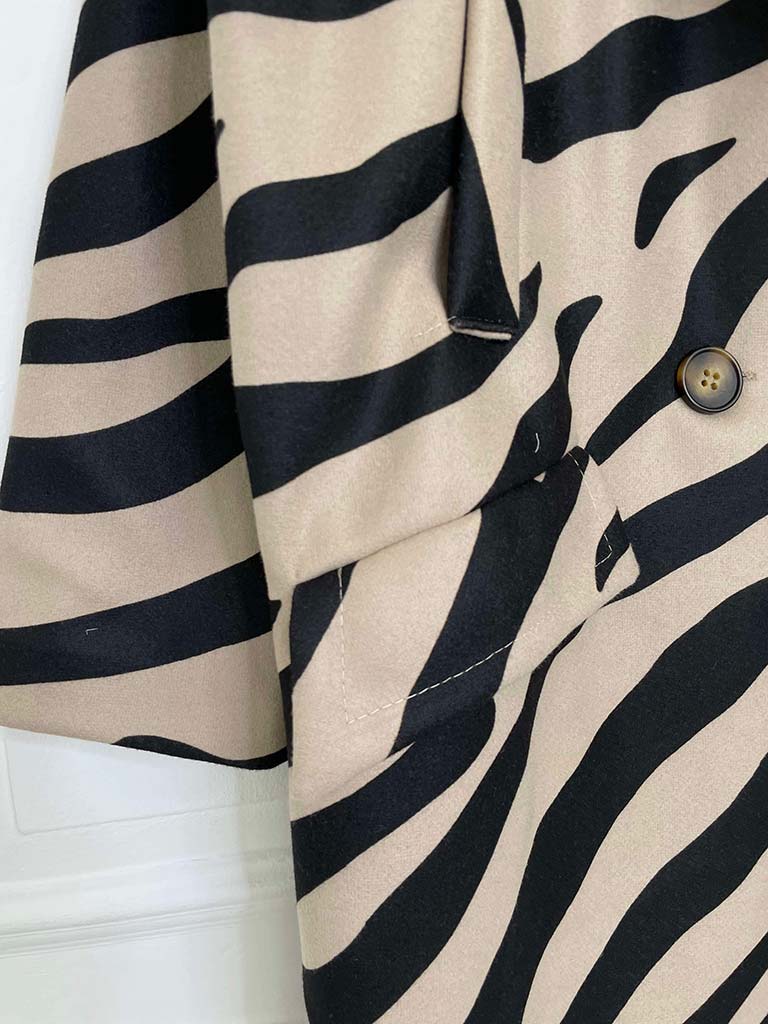 Luxe Zebra Double Breasted Coat - Stone