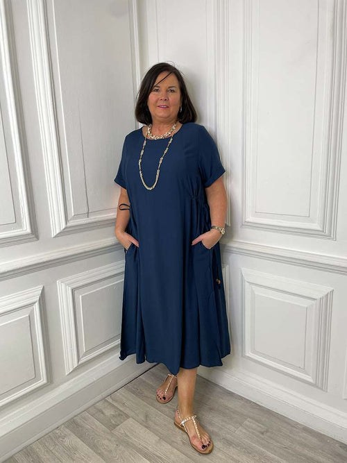 Ruched Tie Side Dress - Navy