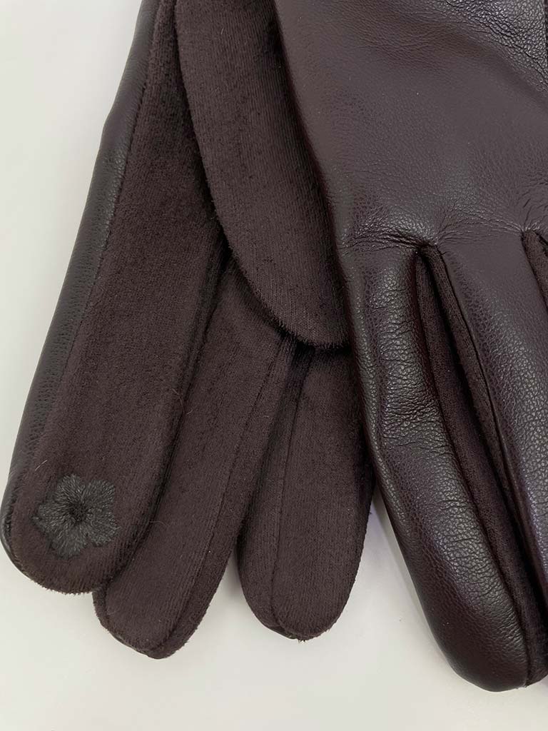 Faux Fur & Leather Gloves - Chocolate