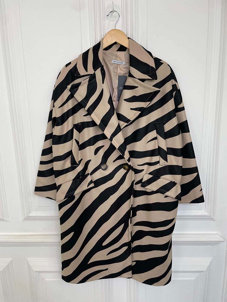 Luxe Zebra Double Breasted Coat - Stone