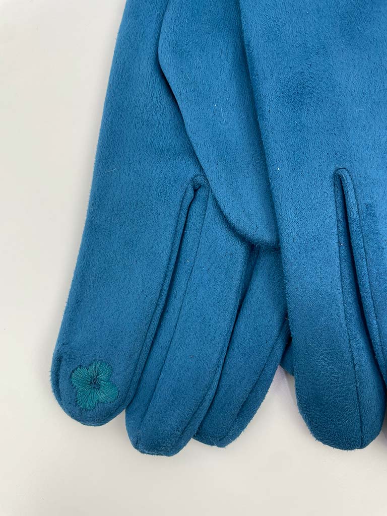 Faux Fur & Suede Gloves - Teal