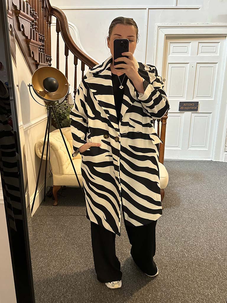 Luxe Zebra Double Breasted Coat - Mono