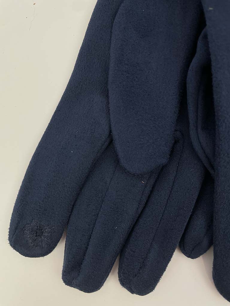 Faux Fur & Suede Gloves - Navy