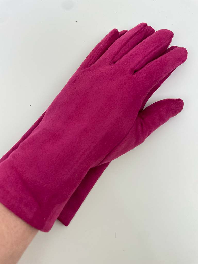 Faux Suede Gloves - Raspberry