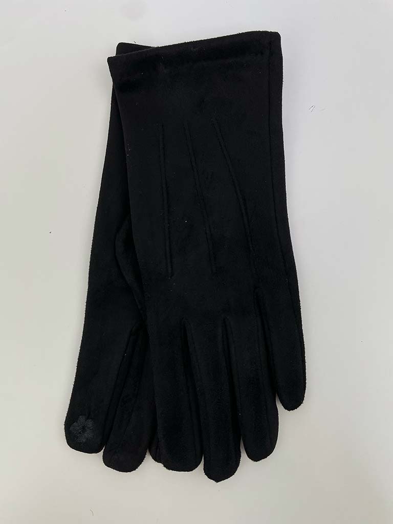 Faux Suede Pleat Gloves - Black