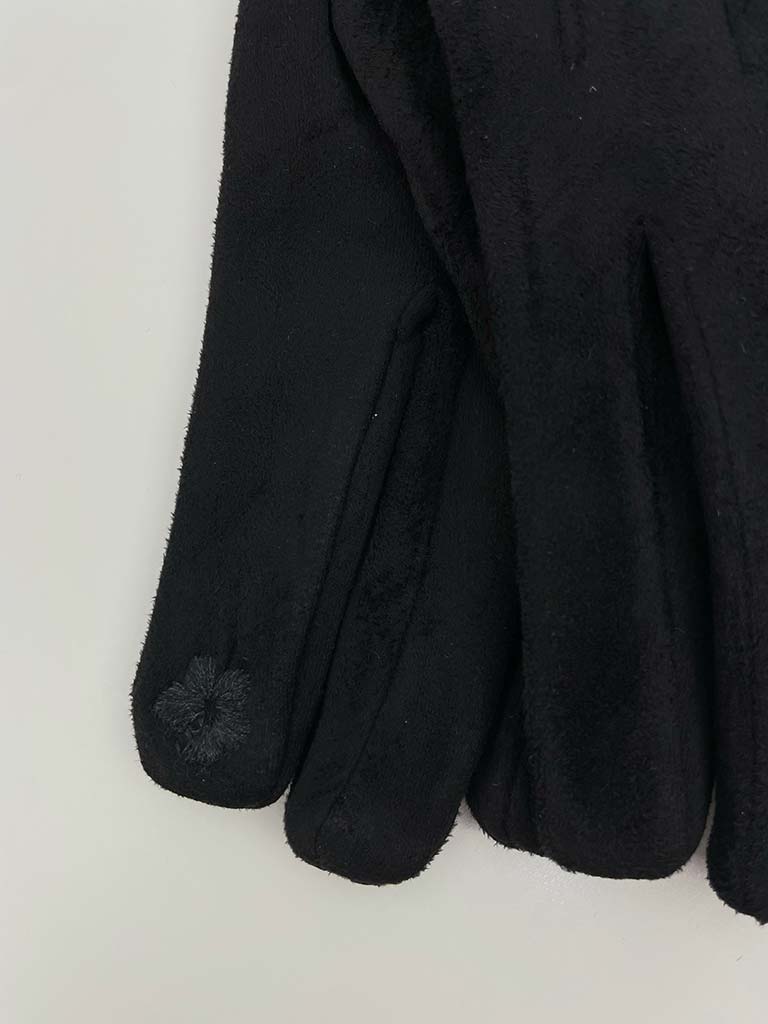 Faux Suede Pleat Gloves - Black