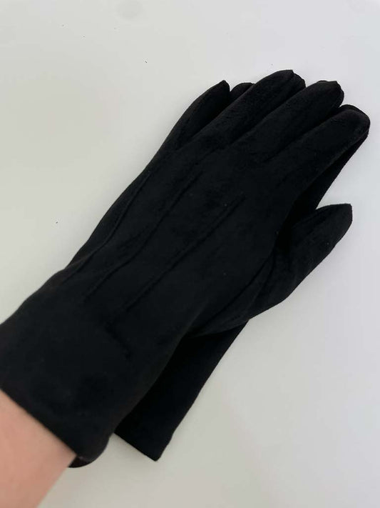 Faux Suede Pleat Gloves - Black