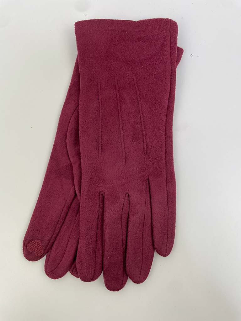 Faux Suede Pleat Gloves - Claret