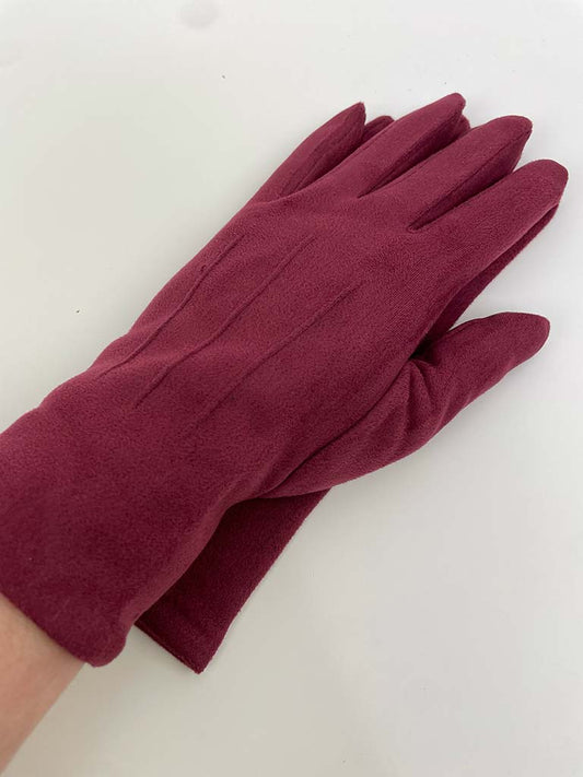 Faux Suede Pleat Gloves - Claret